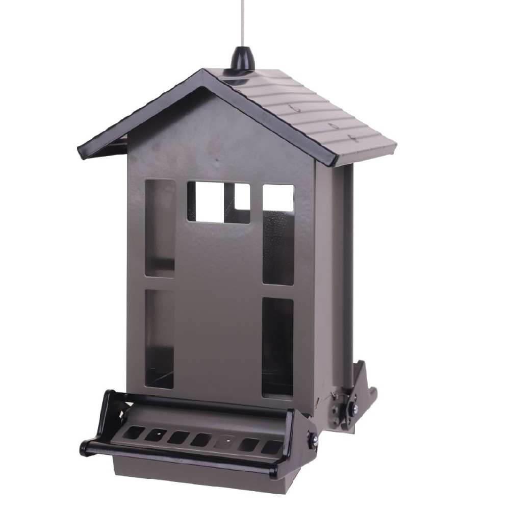 Durable House-Style Garden Bird Feeder with Sturdy Metal Construction and Safety Lock Adjustable Fee
